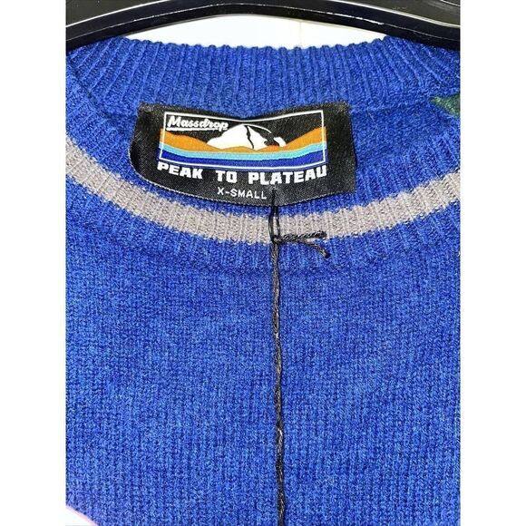 Peak To Plateau NWT Yak Wool Striped Crewneck Blue & Green Anti-Itch Sweater - Picture 3 of 7